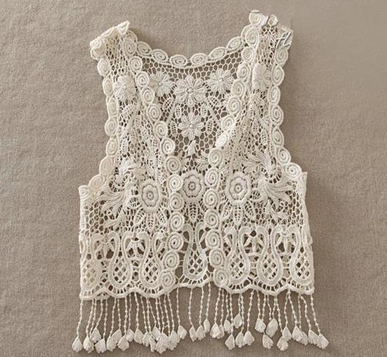 Ditzy Floral Crochet Lace Vest, Only $64.00, Multi White
